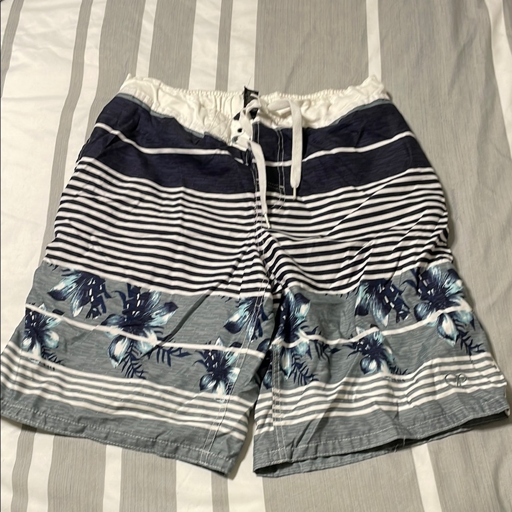 OP Men's Swim Board Shorts - Navy and Gray Stripes